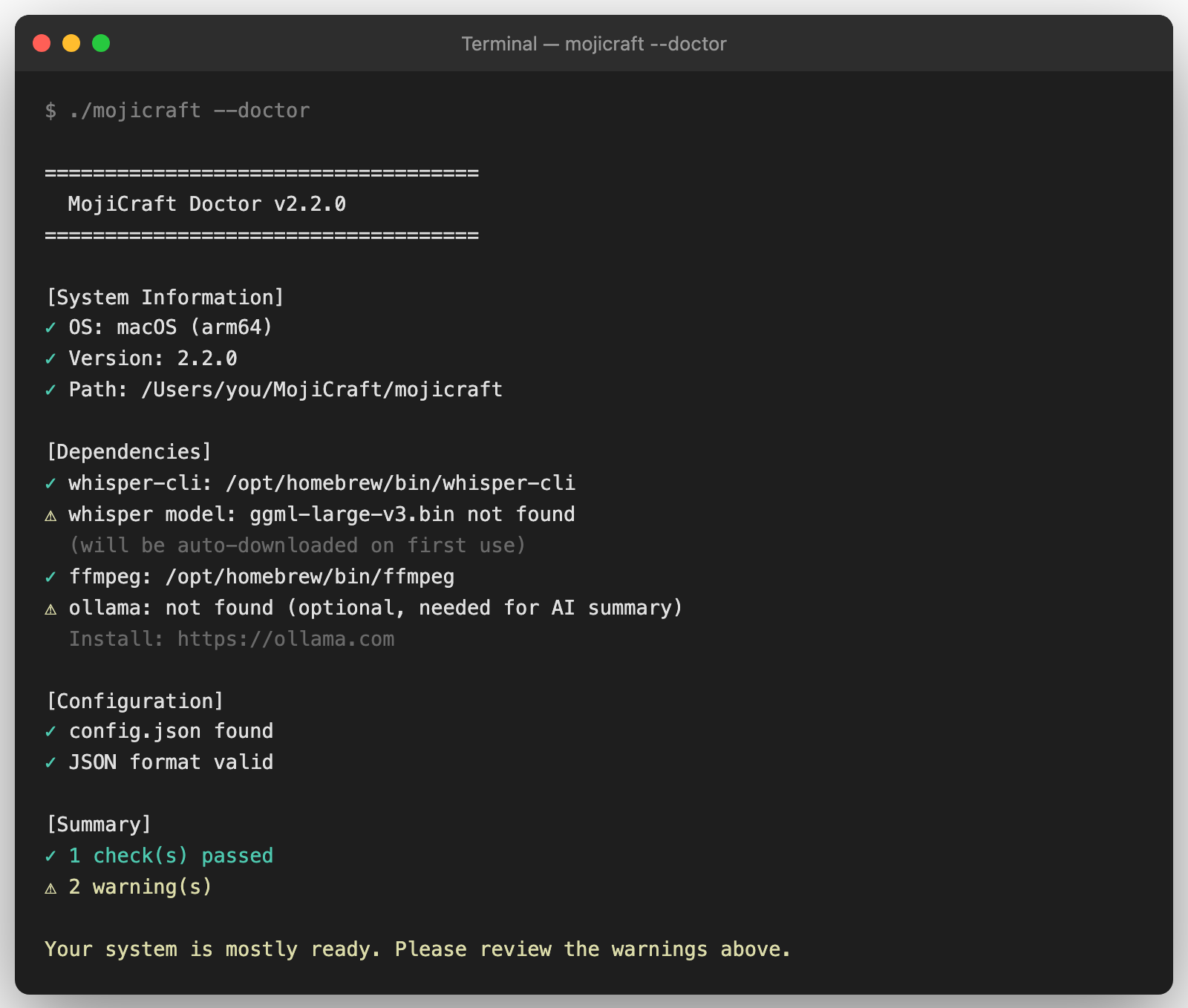 環境診断 - 警告あり
